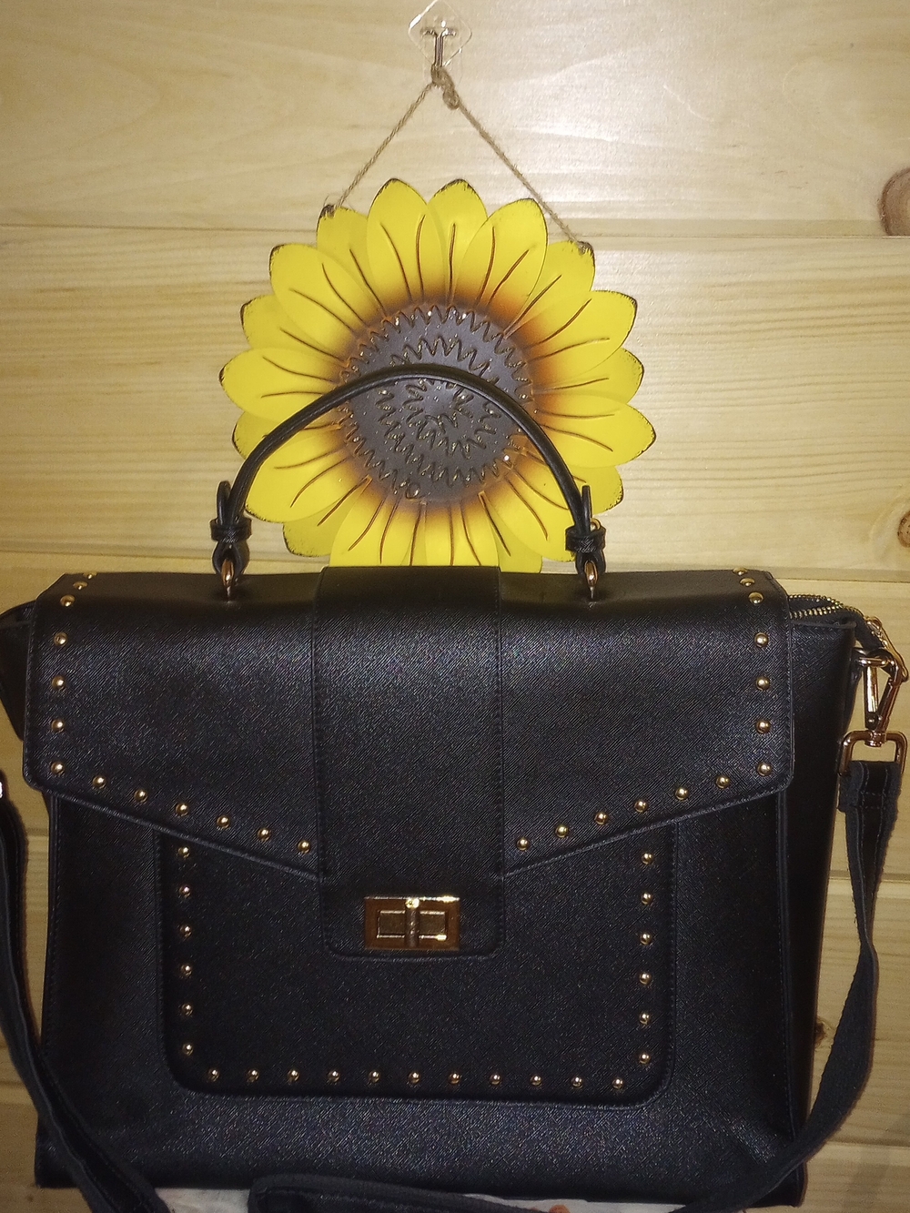 Black Studded Top-Handle Laptop Tote Unbranded